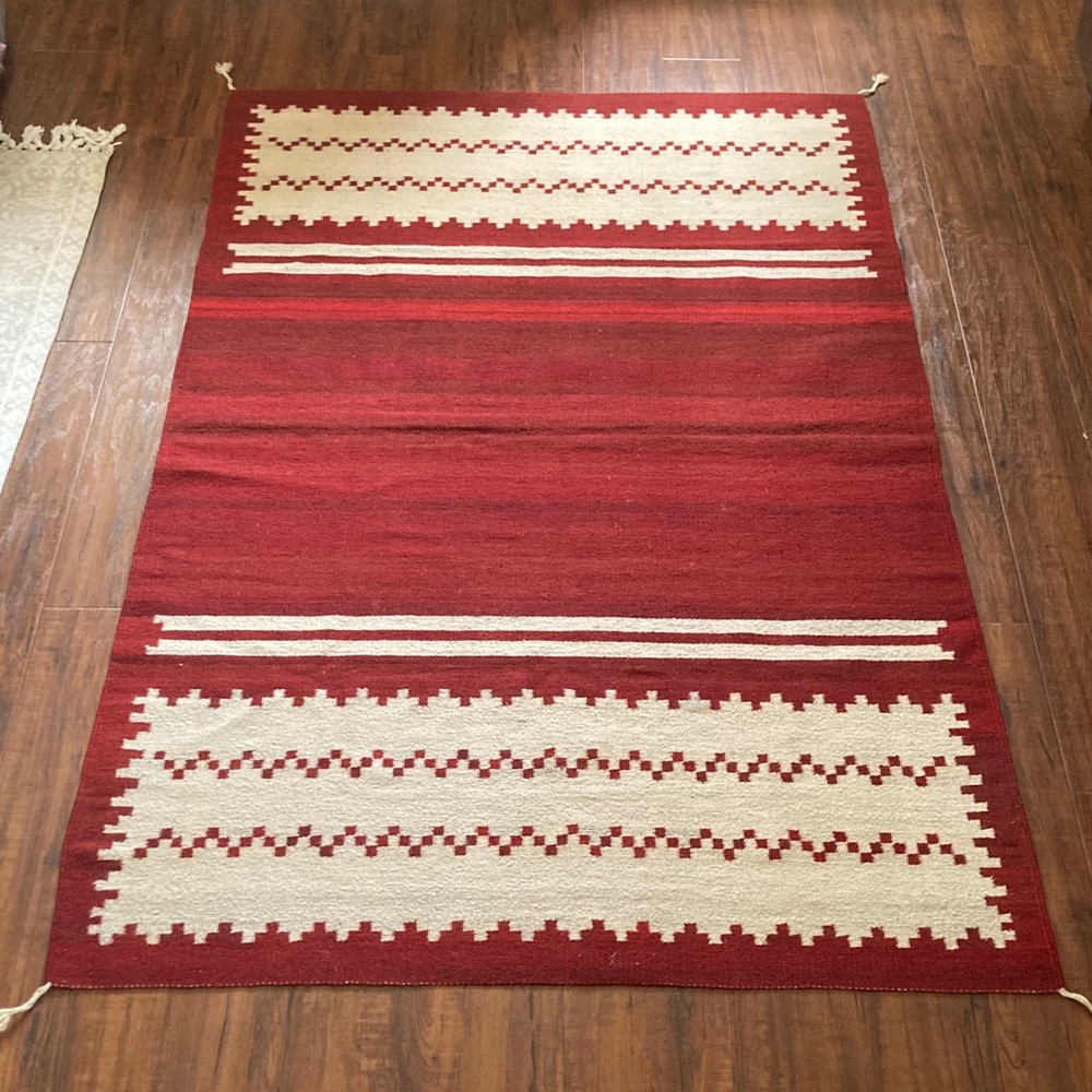 Vintage Handwoven Red and Cream Southwestern Rug